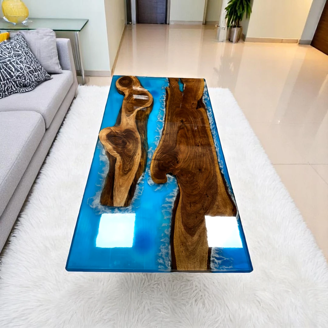 Dark Wood Dining Table with Epoxy Resin Finish – Handcrafted